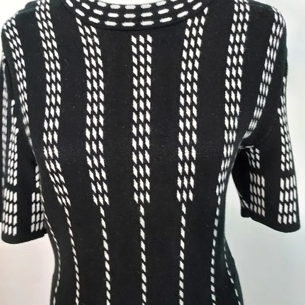 CeCe Black Knit Fit & Flare Sweater Short Sleeve Dress